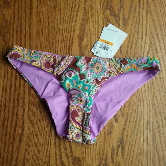 NWT Reversible Retro-Boho Print/Purple Bikini Bottom Boho Retro 70s Hippy Chic - Picture 1 of 13